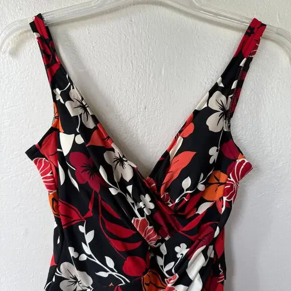 Miraclesuit floral one-piece swimsuit red black floral size 10